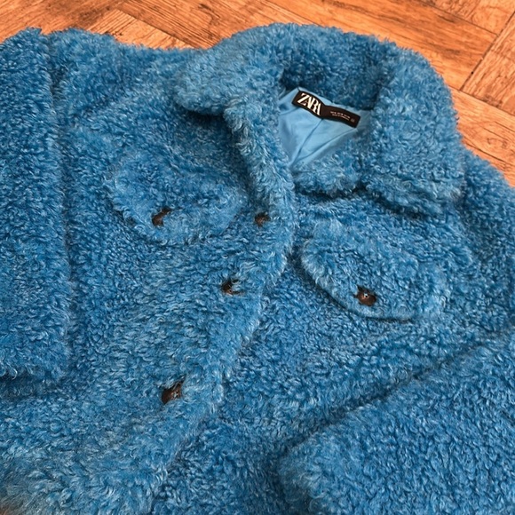 Zara Faux Shearling Teddy Jacket blue medium - Picture 2 of 5